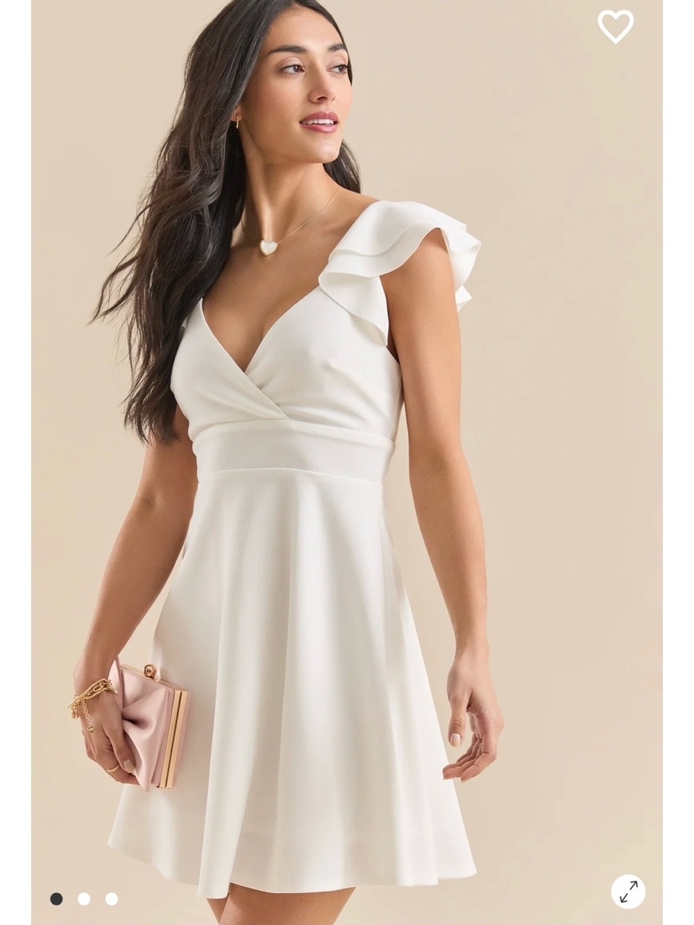 Altar'd State White Ruffle-Shoulder V-Neck Mini Dress